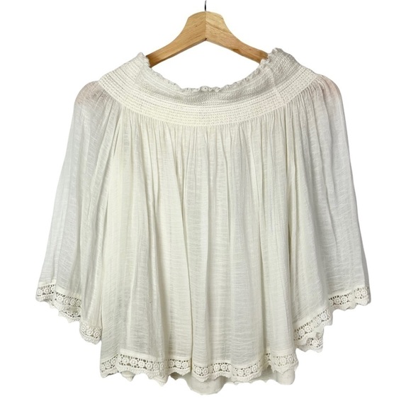 Zara Ivory White Smocked Crepe Off Shoulder Long Sleeve Blouse XS - Picture 2 of 4